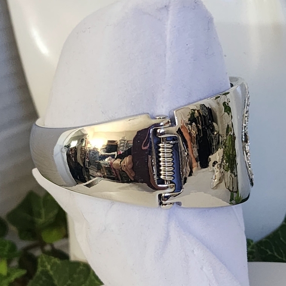 Silver Statement Clamper Hinge Bracelet Crystal Evil Eye - Picture 4 of 13